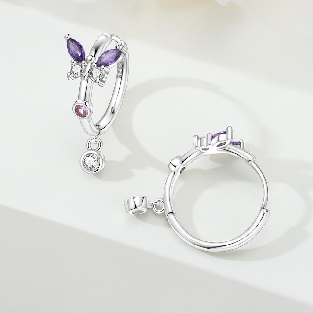 MISEFF S925 Silver Earring Exquisite Elegant Purple Butterfly Earring Original Fashion Jewelry Birthday Gift For Women