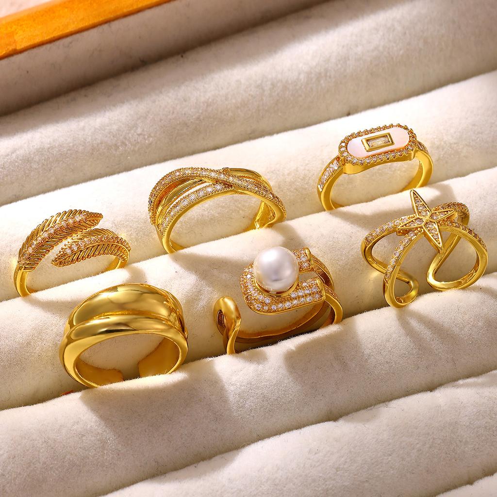 Geometric Knot Gold Color Rings For Women Wedding CZ Leaf Ring Punk Star Personalization Open Anillos Birthday Jewelry Her Gift