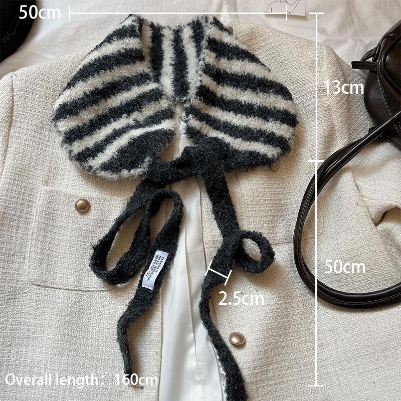 Small Scarf Women Korean Style Neckband Ear Warmer Dual-Purpose Hat Striped Knitted Wool Versatile Cute Neckband