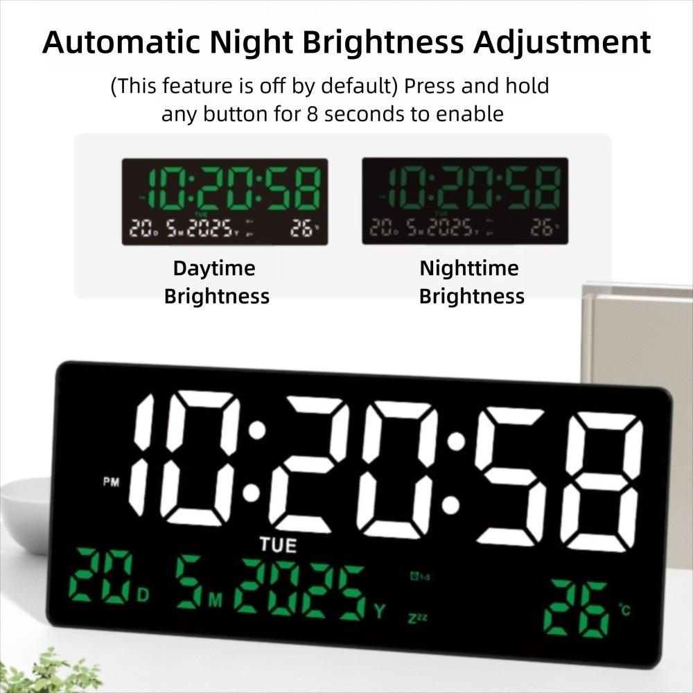 Time/Date/Week/Temp Display Digital Wall Clock 12/24H Electronic Table Clock  Living Room