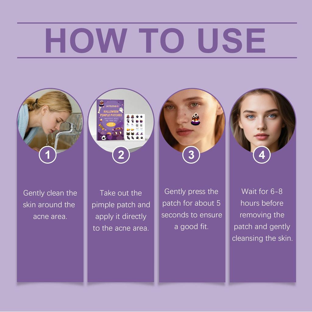 144 Stück Halloween Akne-Patches Hydrokolloid Akne-Patches, Entzündungshemmend, Rötungslindernd und Beruhigende Pflege-Patches