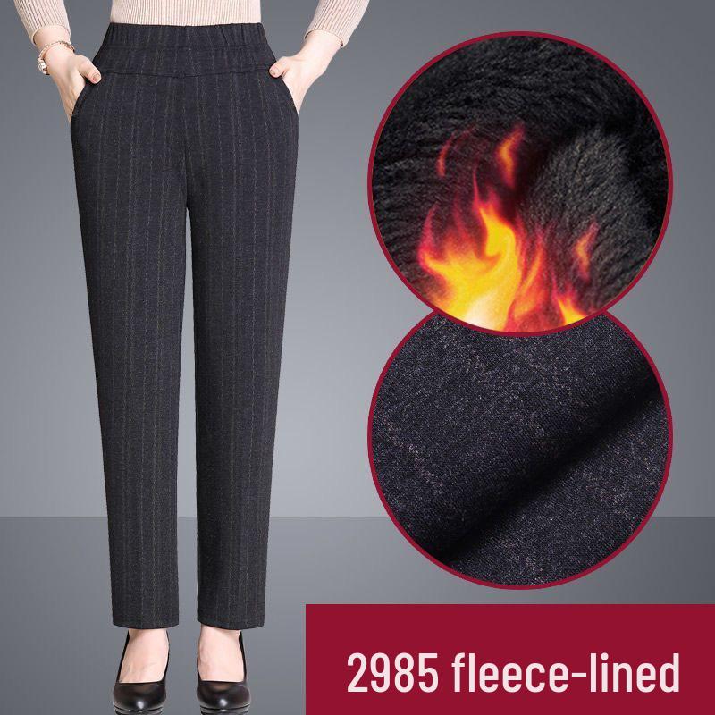 Women's High-Waist Thermal Trousers for Seniors - Loose, Straight-Leg, Warm Pants for Autumn/Winter