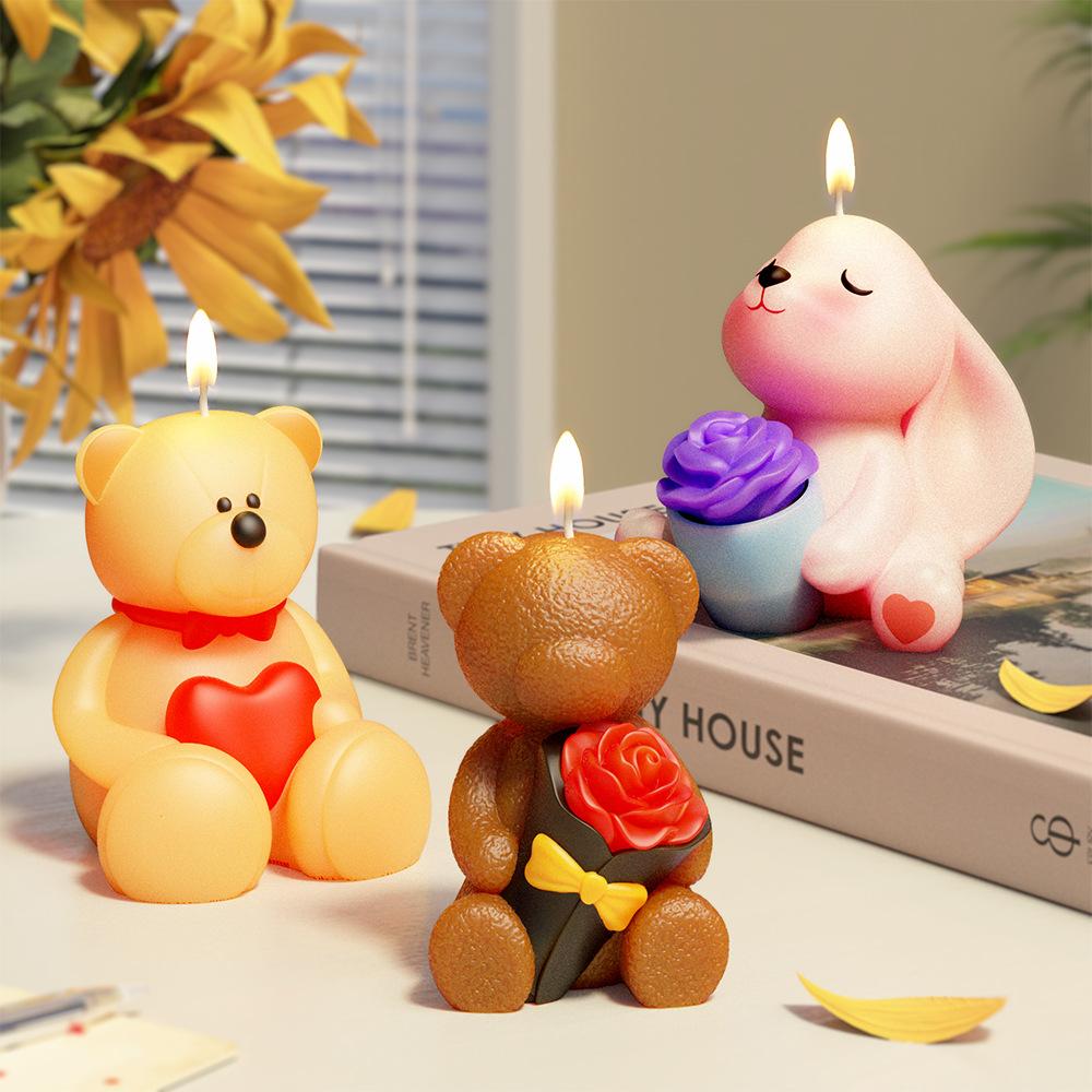 Cute Bear Scented Candle Rabbit Silicone Mold for Candles Home Decoration Silicone Mold for Resin Cartoon Bear