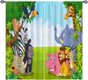 Rod Pocket Kids Animal Jungle Safari Wildlife Elephant Giraffe Lion Print Pattern Privacy Fabric Window Drapes For Boys Bedroom