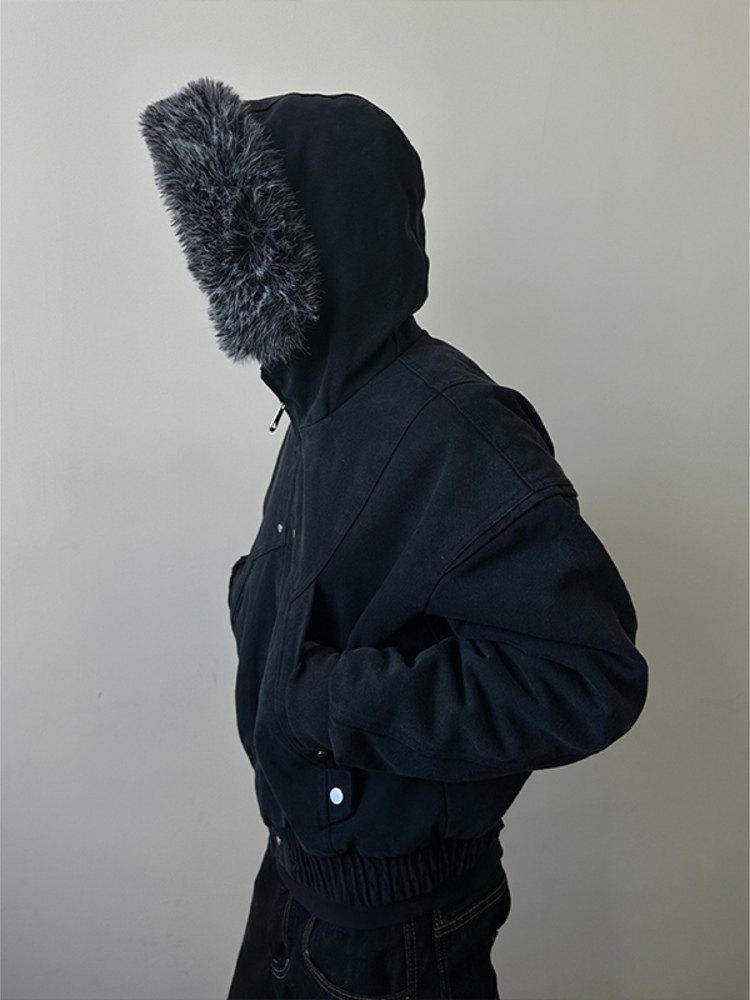 Madextreme Zuo Shan schwere Canvas-Jacke mit Fleecefutter und Pelzkragen-Kapuze