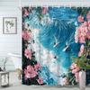 1pc Ocean Wave Surf Shower Curtain Floral and Marine Scene Pattern Bathroom Decor Polyester Fabric with 12 Hooks