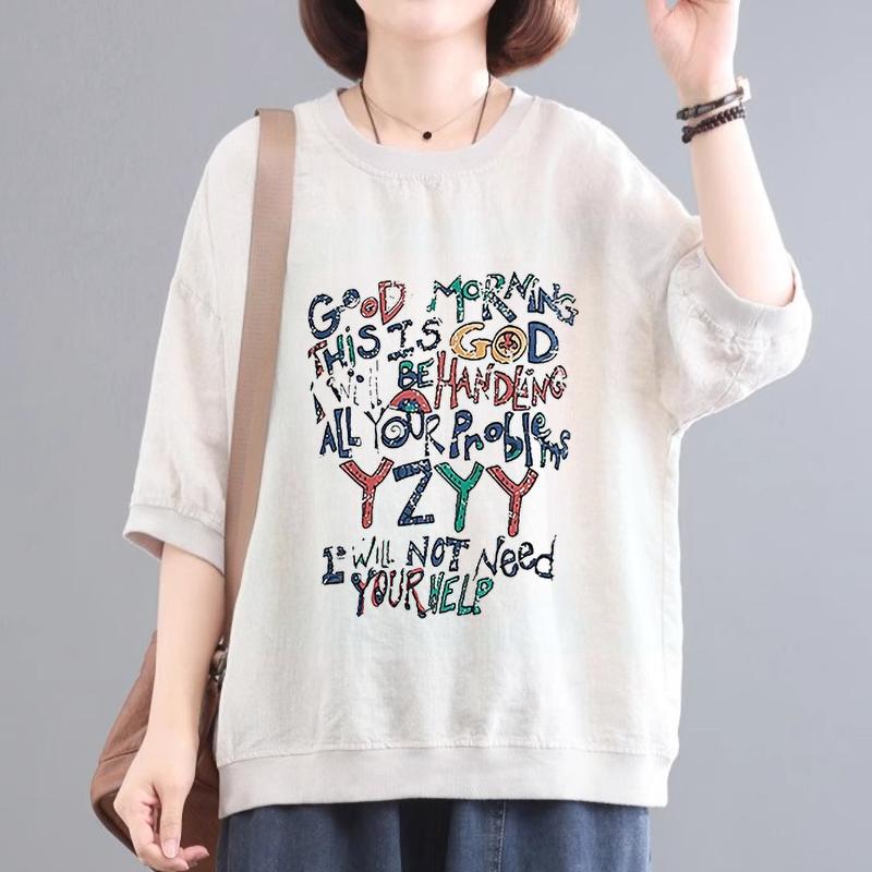 Women's Short Sleeve Shirt Japan Style Vintage Linen Tree Printed T Shirt Chic Women Blouse Loose