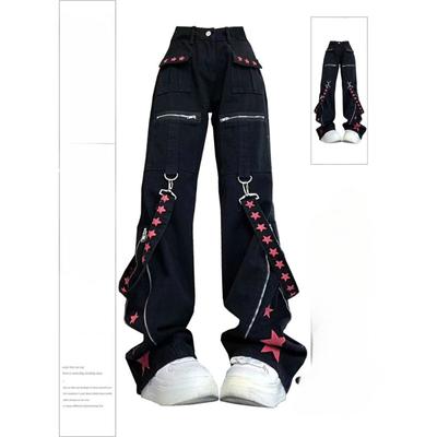 Women Black Gothic Baggy Cargo Jeans Harajuku Vintage Y2k Denim Trousers Cowboy Pants 90s Aesthetic Trashy Emo 2000s Clothes New