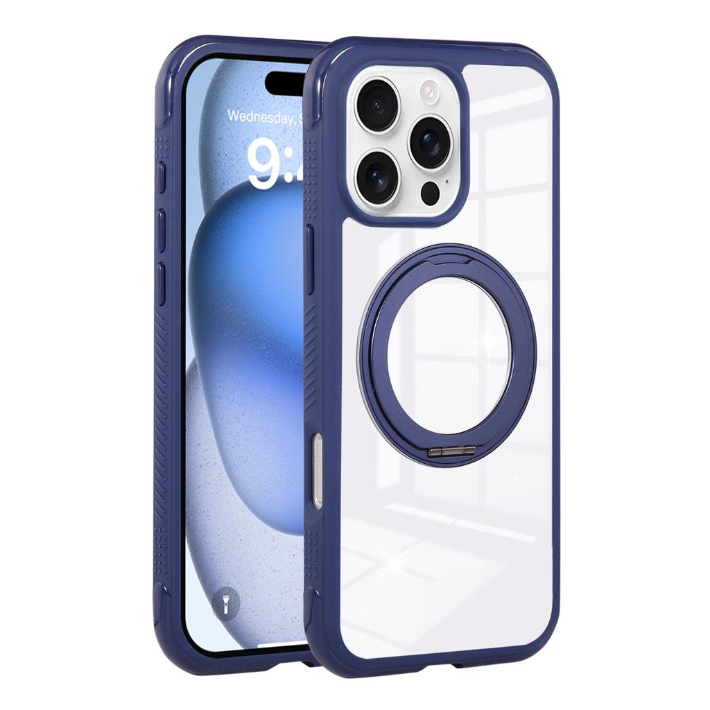 For iPhone 16 Pro Magnetic Case Stress Relief Kickstand TPU + PC Transparent Protective Phone Cover