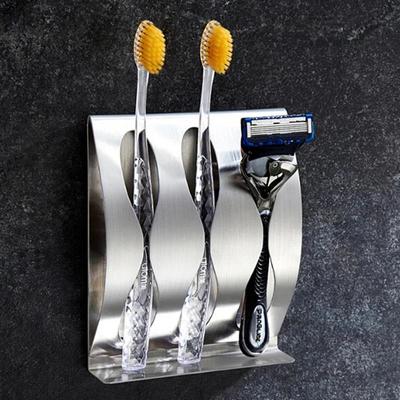 Porte-brosse à dents et rasoir tendance auto-adhésif en acier inoxydable, accessoires organisateurs pour armoire de salle de bain