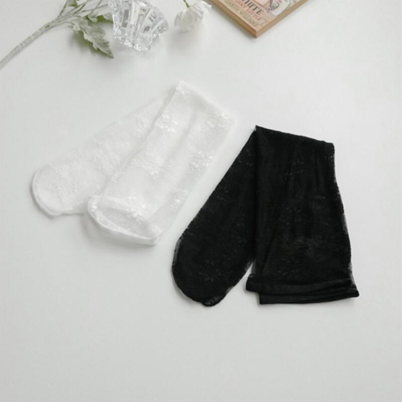 Women s Spring/Summer Lace Floral Embroidery See-Through Knee Socks white