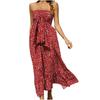 Women's Fashion Bohemian Floral Off-The-Shoulder Strapless Pleat Top Holloway Beach Holiday Dress