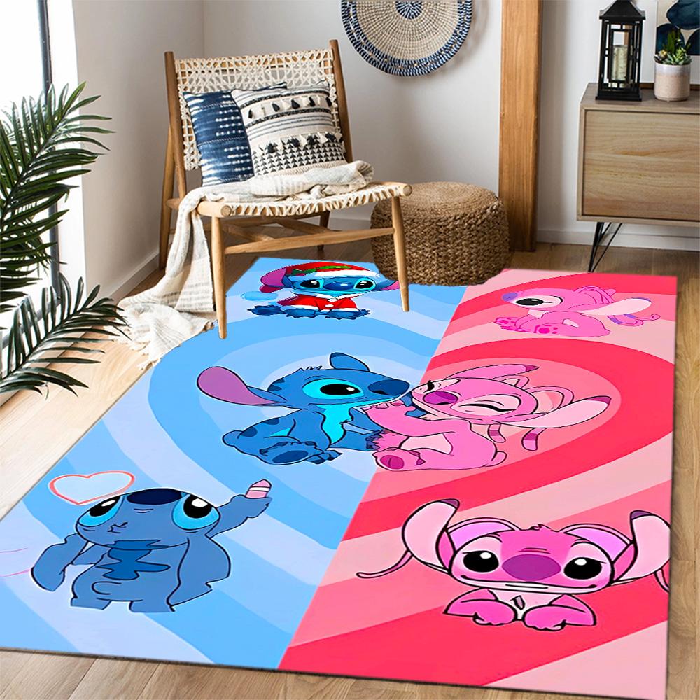 Stitch Adventure In Flowers Disney Cartoon Theme Anti-Slip Rug - Polyester, Home Decor, Suitable for Bedrooms, Living Rooms, Doorways, and Studios