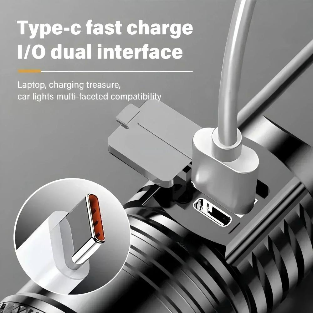 Lanterna LED Potente com Visor de Bateria Lâmpada Recarregável USB Lanternas Zoomáveis Lâmpada de Acampamento ao Ar Livre Lanterna à Prova d'Água para Pesca