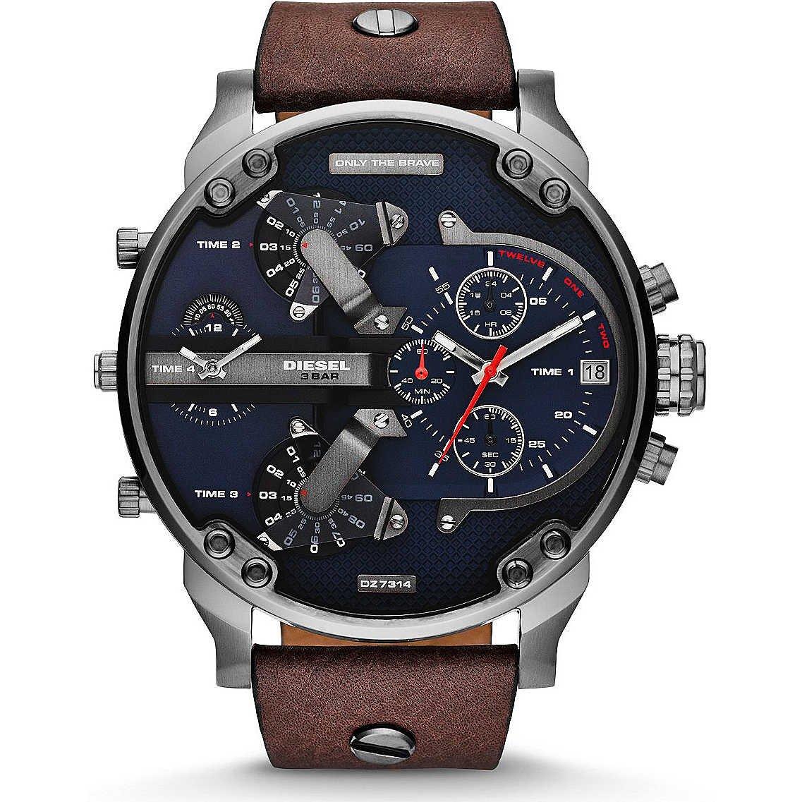 Diesel The Daddies Series Stainless Steel Watch DZ7314 Brown Leather Band