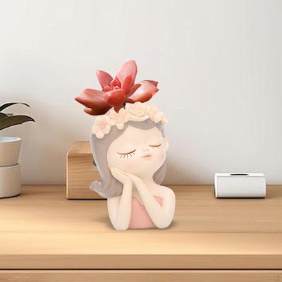 Head Planter Cute Plant Pot Crafts Tabletop Decoration Desktop Flowerpot,Resin Flower for