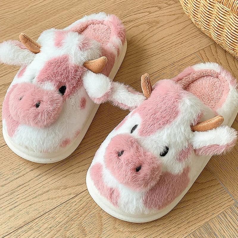 Fashion Dairy Cattlel Designer Slippers Fluffy Woman Indoors Cotton Slippers Keep Warm Home Platform Footwear Men's Slippers