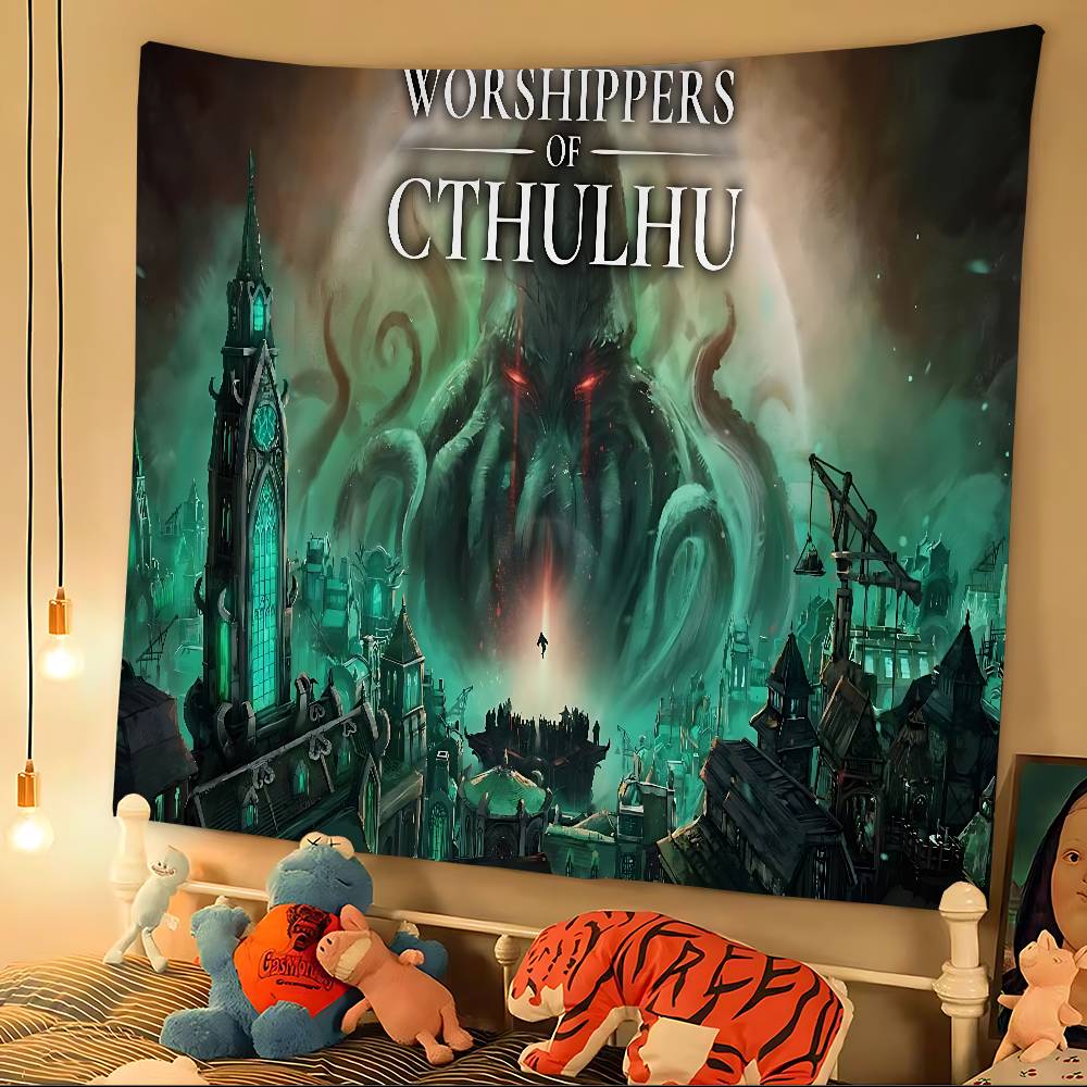 Cthulhu Mythos HP Lovecraft Horror Printed Large Wall Tapestry Hanging Tarot Hippie Wall Rugs Dorm Home Decor
