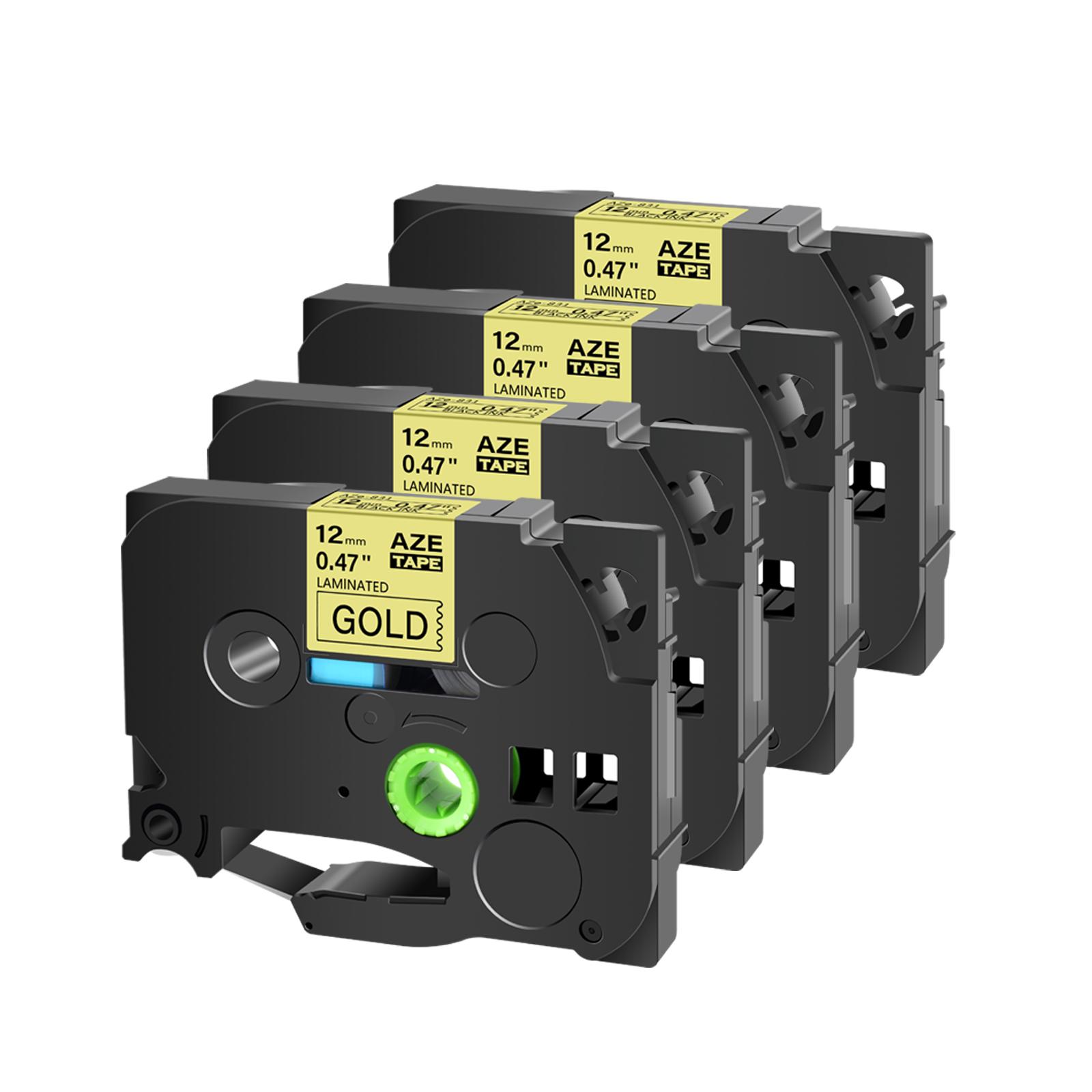 

4/8PK 6/9/12/18mm TZ831 Tape Black on Gold Label Laminated for Brother TZE-821 Ribbon Compatible for Brother P-touch Labeller (as the picture,9mm)