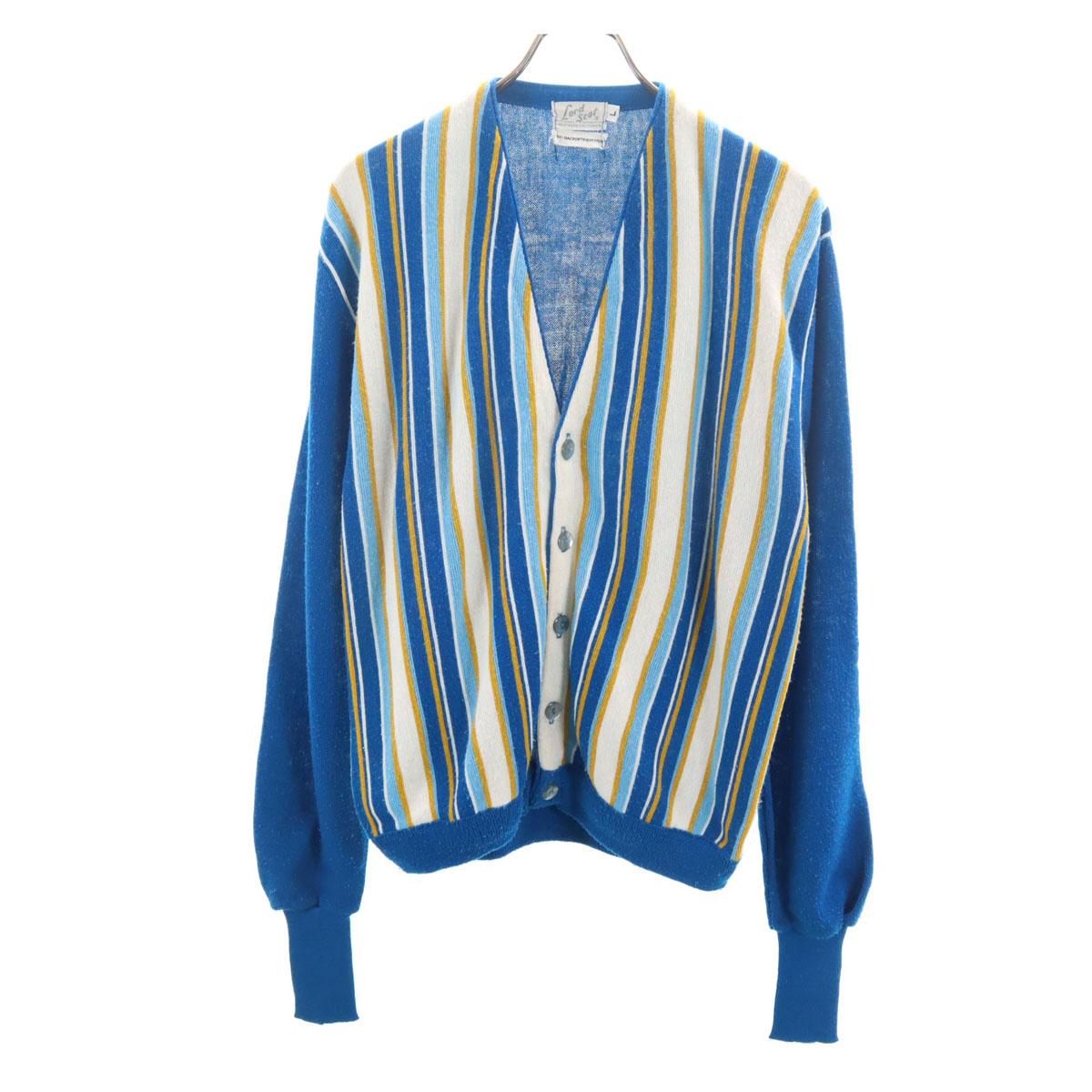 

Лорд Скот 80-е винтажный вязаный кардиган с полосатым узором, длинным рукавом и V-образным вырезом, L, мужской, б/у