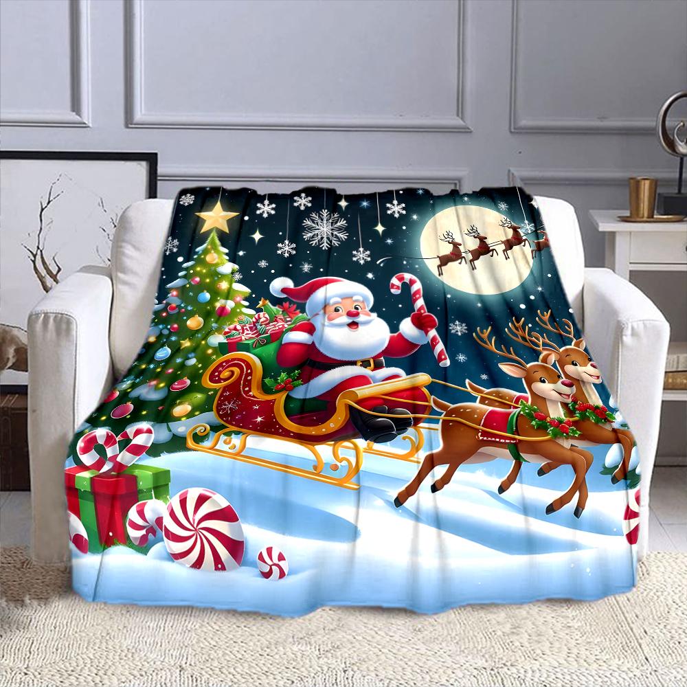 Santa's Sleigh with Reindeer Patterned flannel blanket perfect for the bedroom living room, sofa, or a little nap