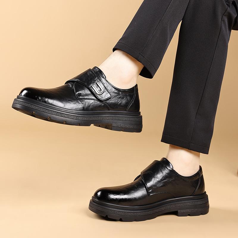 Autumn and winter new trendy soft-soled black thick-soled and versatile casual men s leather shoes business shoes 38 чёрный