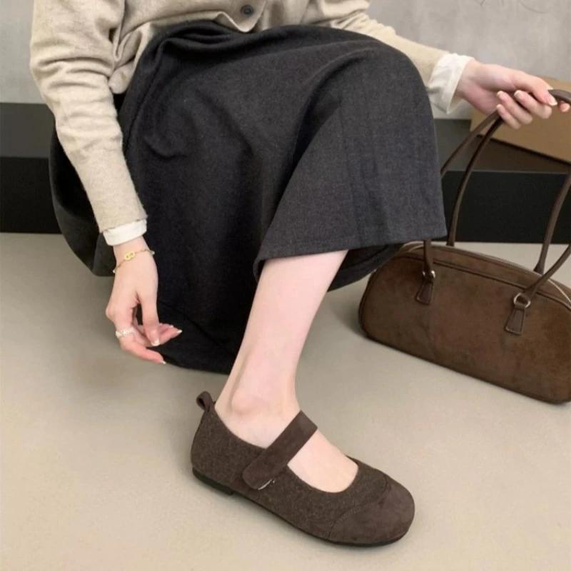 Mote Dames Mary Jane Ballerina Sko Nye Ekte Skinn Rund Tå Mary Jane Sko Lav Hæl Flate Grunne Ballett Slip-on Sko Myke Dame