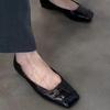 Sheepskin version~ black retro thin leather comfortable commuting flat shoes women's minimalist square head one pedal small single shoes