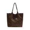 Korean leopard print tote bag large capacity niche design canvas bag women's new lazy retro versatile shoulder bag