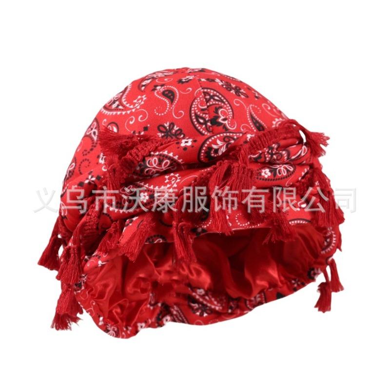 fringed headscarf hat, solid color cashew print twist tail hat, hip hop twist braided hat