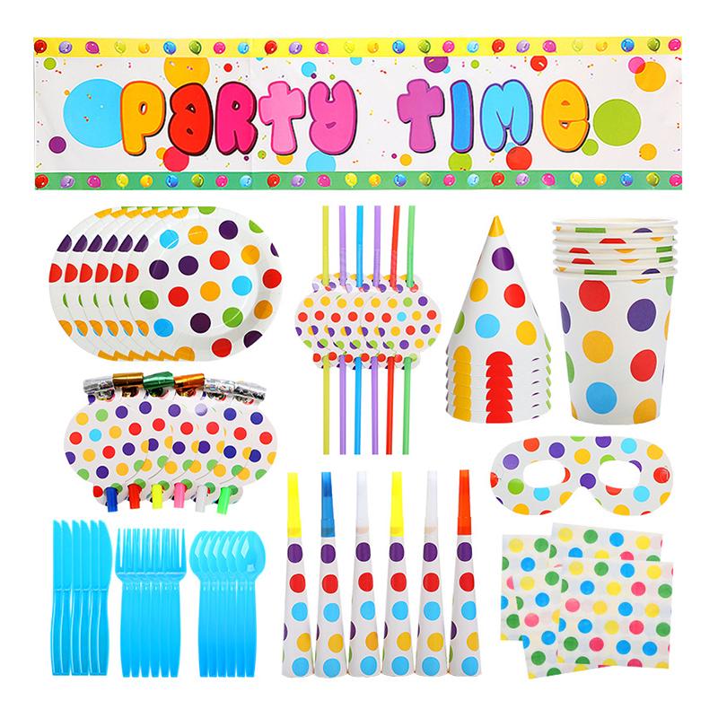 

Красочная точечная тематическая посуда для вечеринок Набор посуды для вечеринки Посуда на день рождения и украшения стола Бумага