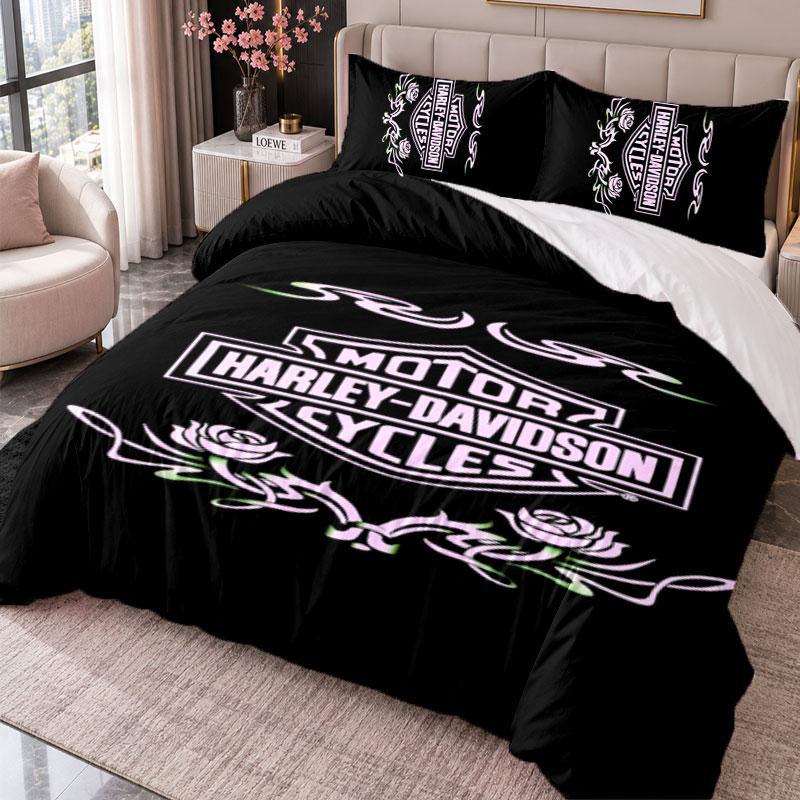 Harley-Davidson 3Pcs Bedding Set Duvet Cover With Two Pillowcases For Bedroom Home Decoration