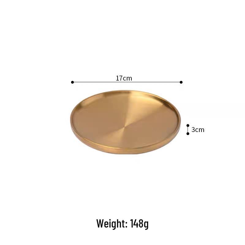 304 Stainless Steel Double-Layer Round Gold Plate for BBQ, Fruits, and Cakes