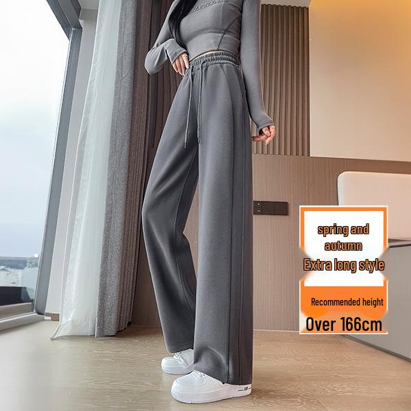 Women's Petite Velvet-Lined Wide-Leg Sweatpants, Straight-Leg Style, Height-Enhancing, 2025 Autumn/Winter Collection.