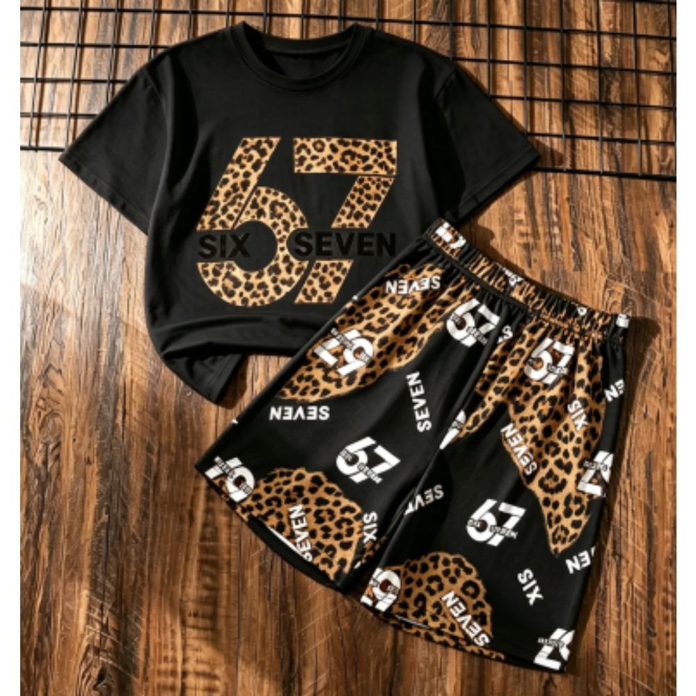 Men's Set 67 Six Seven Number Printed Men's T-shirt and Shorts 2 Piece Set Summer Casual Outdoor Men's and Women's T-shirt Sets