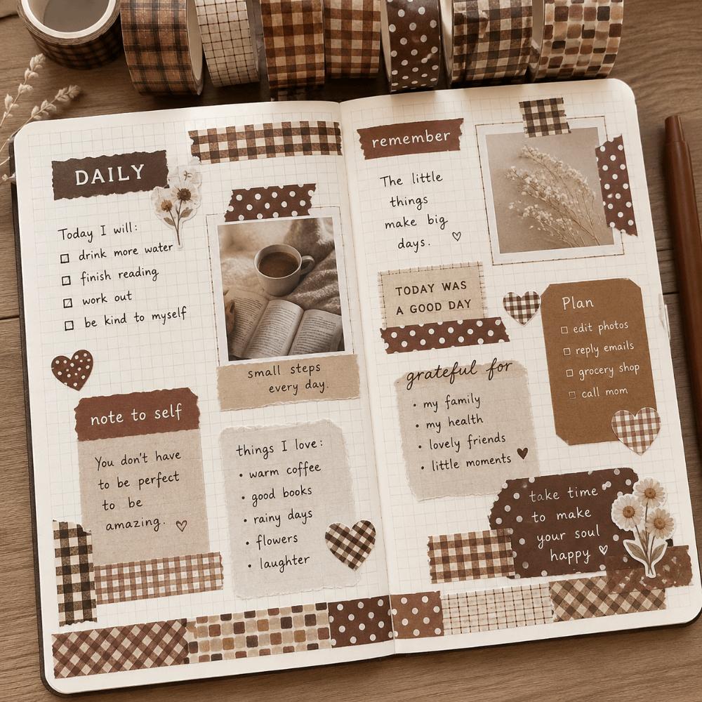 Polka Dot Plaid Washi Tape Grid Pattern 6 Colors Decorative Tape Retro-Themed Heart DIY Scrapbook Decoration Materials Handmade