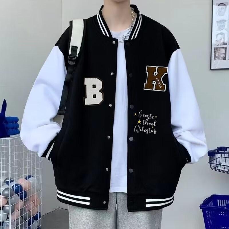 Junior high school students baseball jersey men's spring and autumn American trendy brand loose top students men's and women's same autumn thin coat