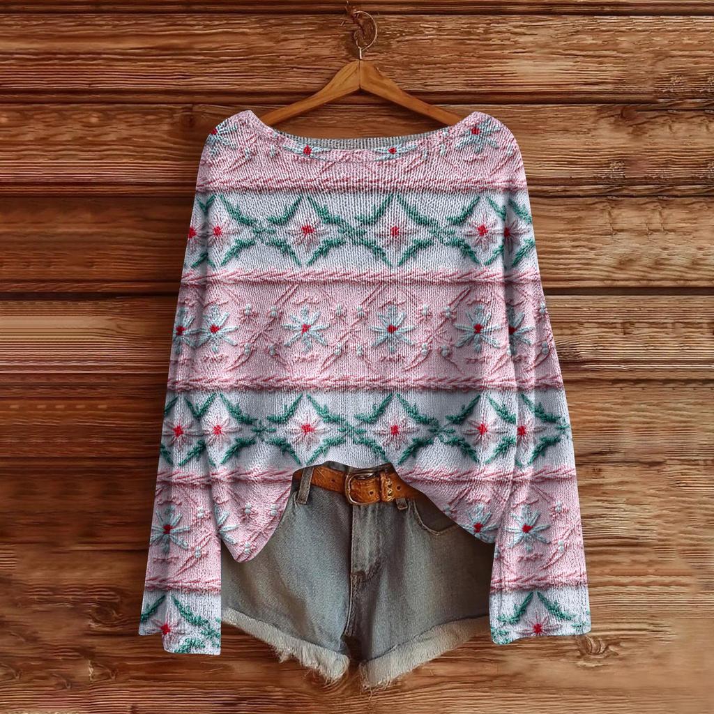 Women's Fashion Long Sleeve Christmas Snowman Snowflake Print Jacket Cardigan