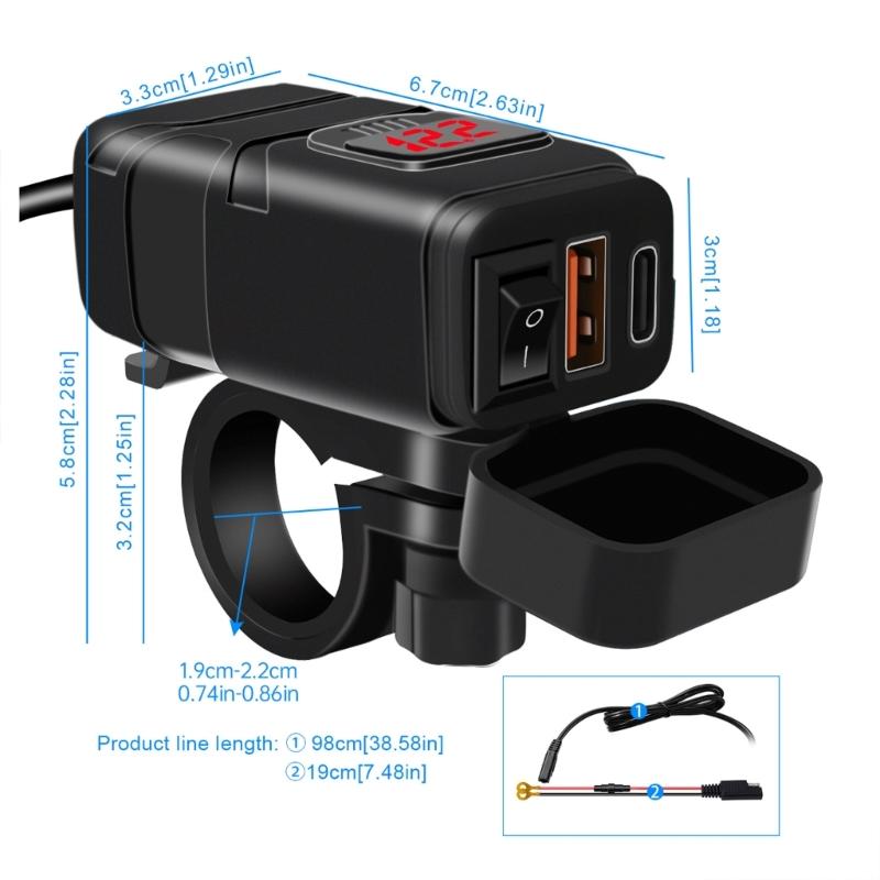 Waterproof Motorcycle USB Charger SAE Quick Disconnector Charger Port Adapter Kit with Mounting Bracket for Phone
