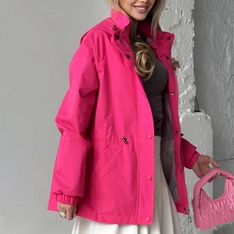 Lightweight Windbreaker Jacket for Women Zip Up Hoodie with Snap Buttons Waist Drawstring Windproof Outwear