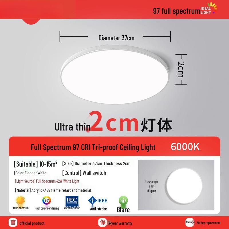 Ultra-Thin Round LED Ceiling Light for Bedroom, Bathroom & Balcony - Modern Minimalist Design with Eye Protection