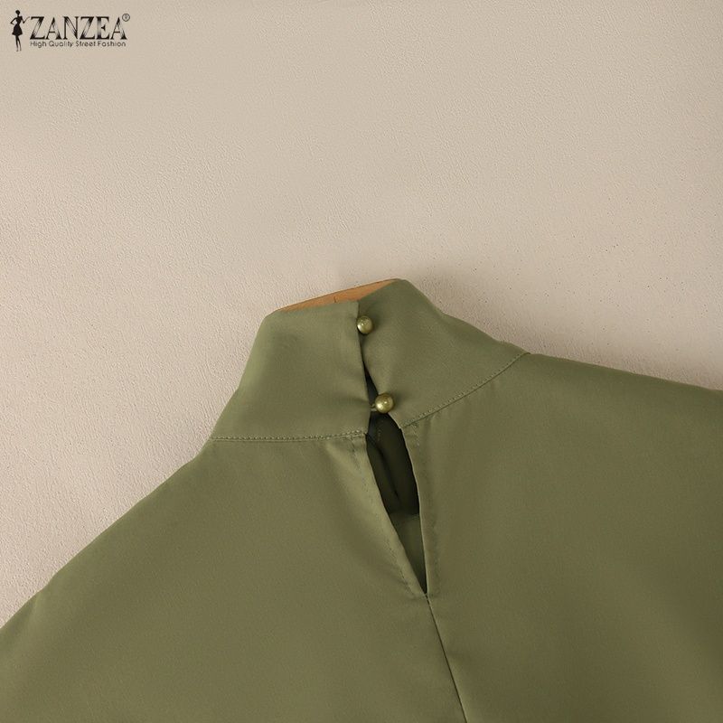 ZANZEA Women Casual Turtleneck Summer Short Sleeve Blouse