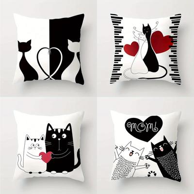 Home Decor Cute Black and White Cat Pattern Pillows Pattern Cushion Cover Suitable for Sofa Bedroom Car Pillow Cover