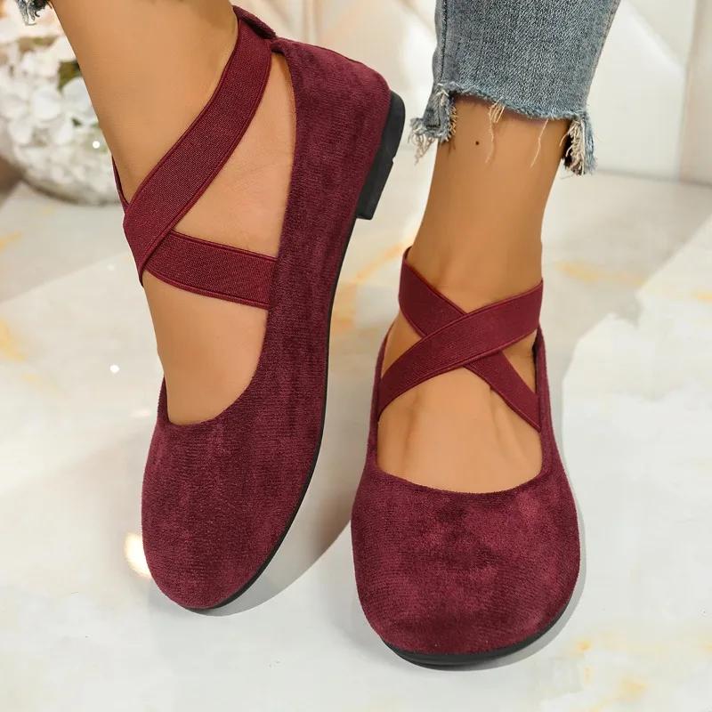 

Мода 2025 Мода Женская обувь Эластичная лента Женские балетки Носок круглой формы Повседневная Большой размер Легкая Удобная Плоская Низкий каблук Zapatos 43 вино красного