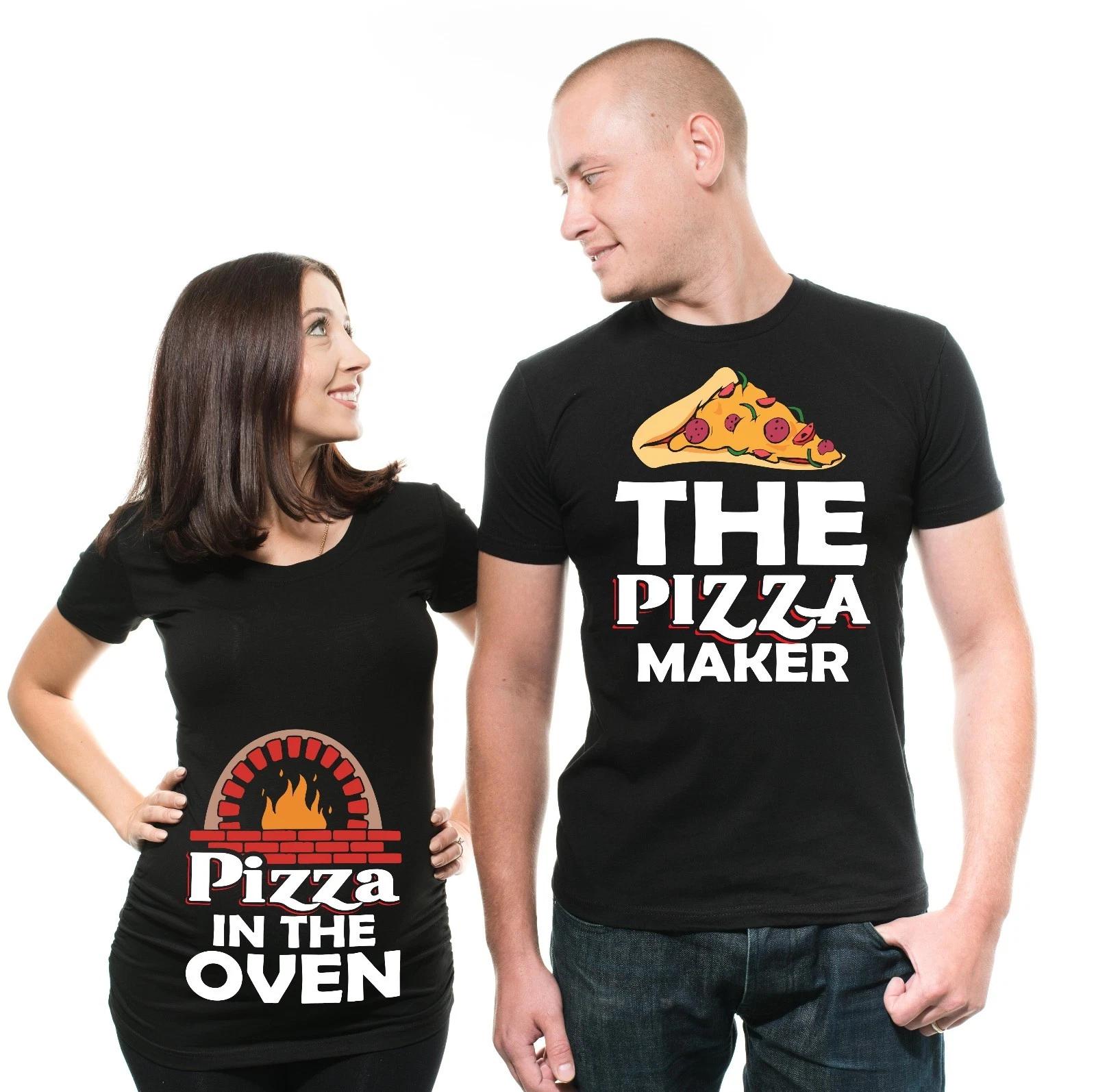 

Funny Maternity T-shirt Pizza In the oven Pizza Maker Couple Shirts Pregnancy T 4XL