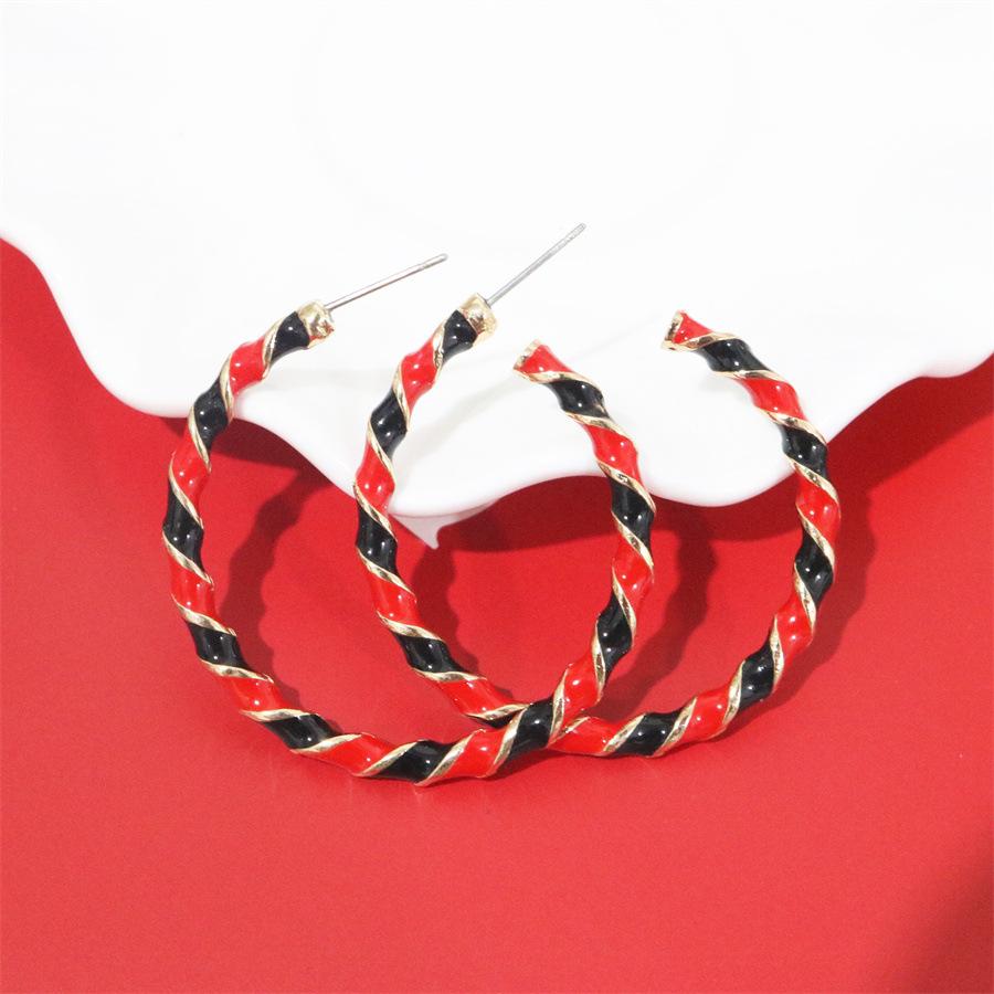 1 Pair Cute Circle Candy Cane Alloy Earrings Christmas Nordic Style Red Color Santa Jewelry Accessories