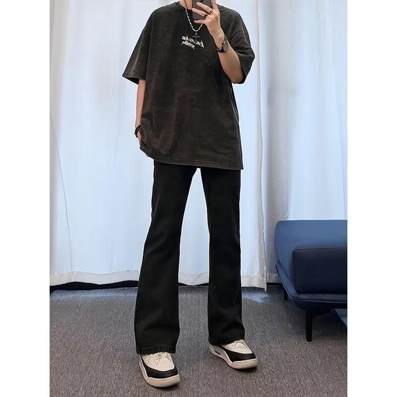 American High Street Style Design Breasted Jeans Men's Trendy Brand Slim-fitting and Thin Casual Trousers