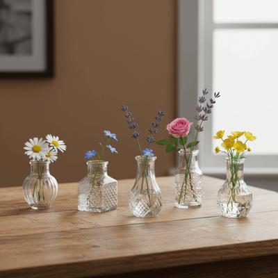 10PCS/SET Crystal Clear Mini Glass Vase European Style Flower Vase Small Vase Set  Desktop Ornament