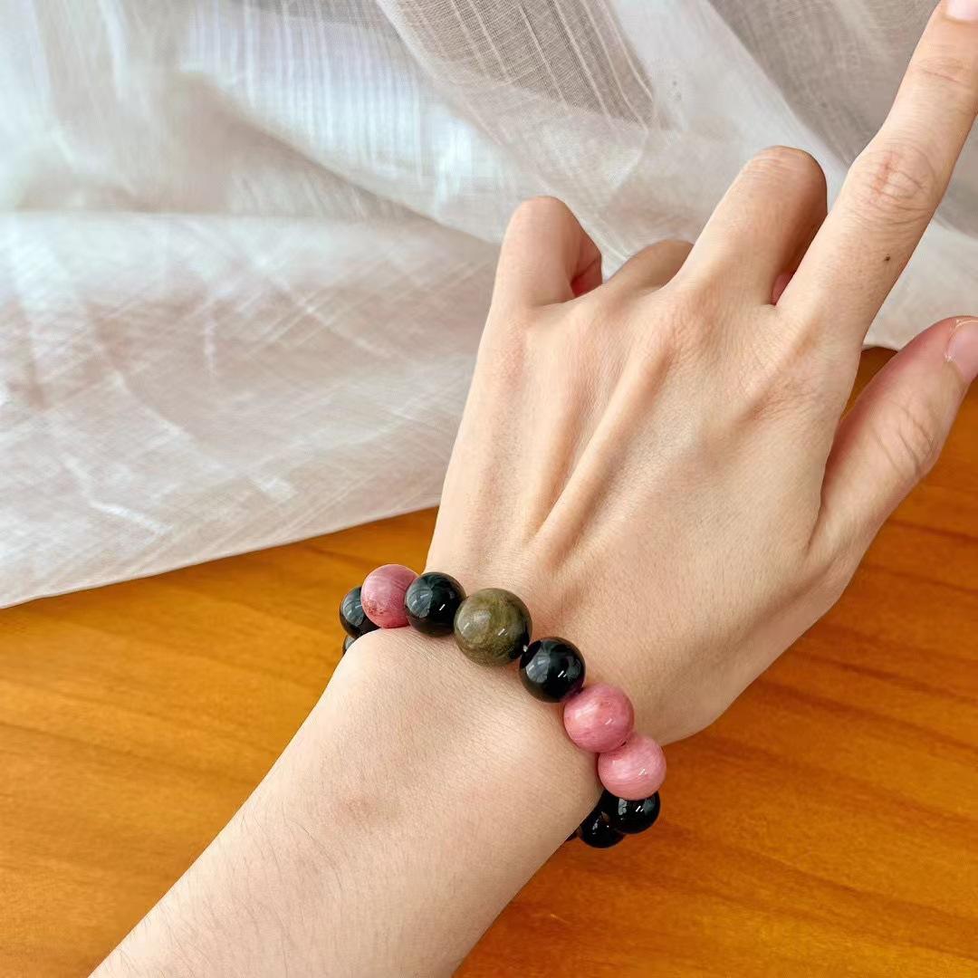 Retro High Quality Natural Black Agate Chalcedony Obsidian Mahogany Pattern Bracelet Bracelet