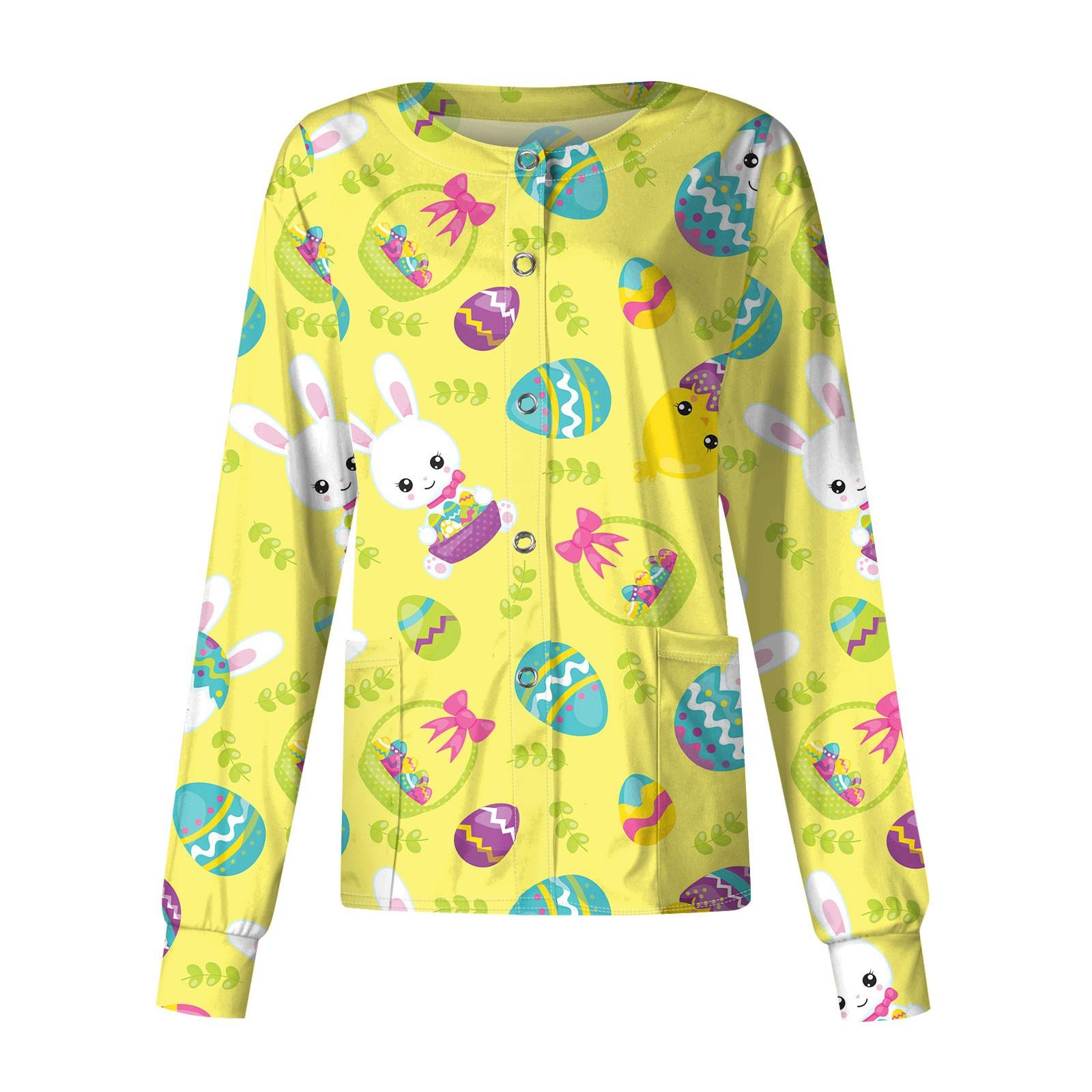 

Женская повседневная однобортная одежда с длинным рукавом и пасхальным принтом, кардиган, топ XXXXXL жёлтый